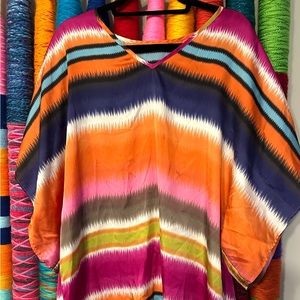 Multi-color stripped satin tunic
